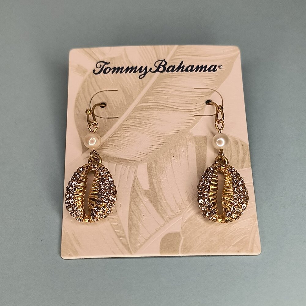 Tommy Bahama  Cowrie & Freshwater Pearl Dangle Earrings Loungewear Gold …